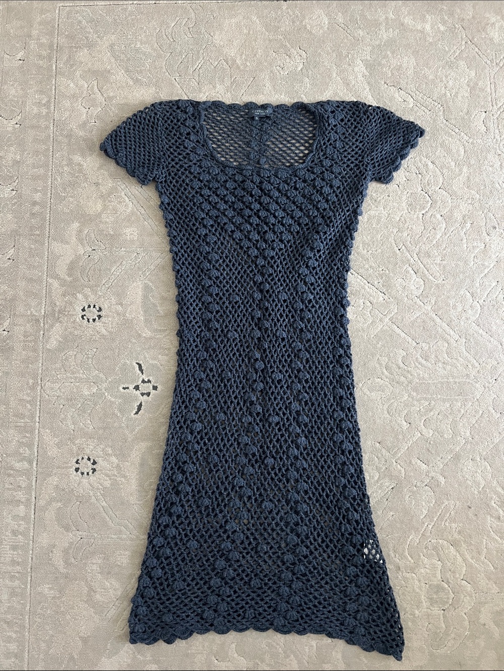 Gryphon Black Crochet Short-Sleeve Midi Dress